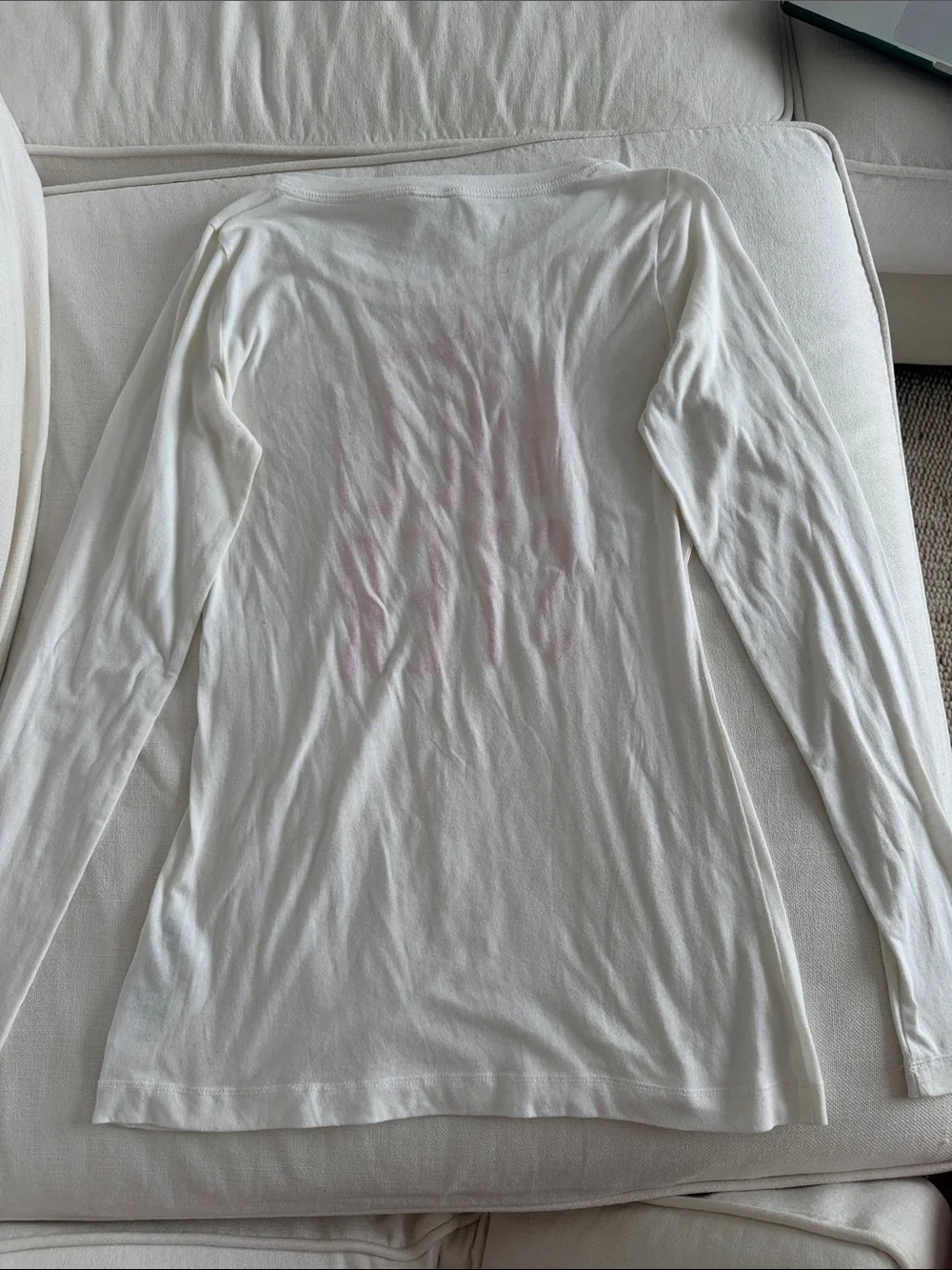 Hollister White Long-Sleeve Tee with Pink Logo Embroidery Y2K